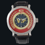 Reloj De Pulsera Elegante Emblema VIP<br><div class="desc">Para el VIP en su vida, este diseño presenta un elegante gráfico dorado, negro y rojo con un borde de flores de laurel a lo largo de los lados. La hermosa imagen cortesía de vecteezy.com/nightwolfdezines.</div>