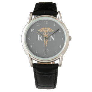 Reloj De Pulsera Elegante enfermera registrada Gray Black Monogram 