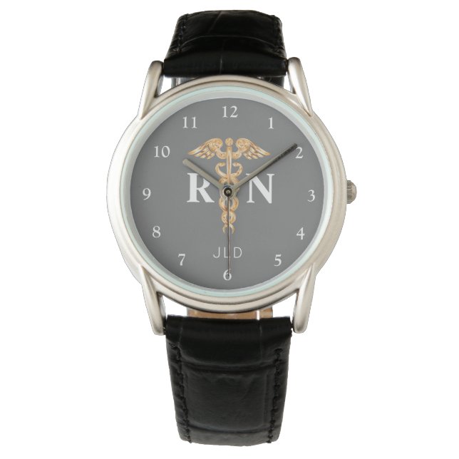 Reloj De Pulsera Elegante enfermera registrada Gray Black Monogram  (Anverso)