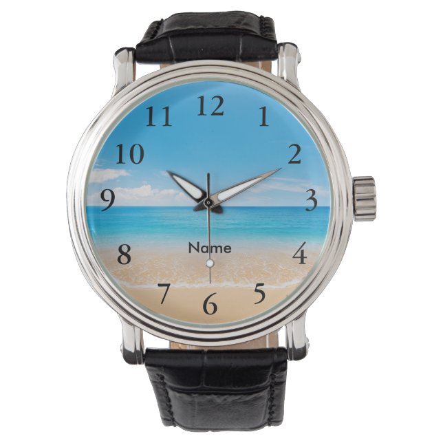 Reloj De Pulsera Elegante escena de Aqua Beach personalizada con nú (Anverso)
