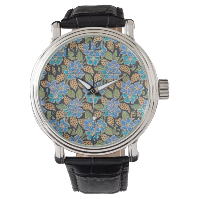 Reloj De Pulsera Elegante Flor Azul Periwinkle Floral Clásico (Anverso)