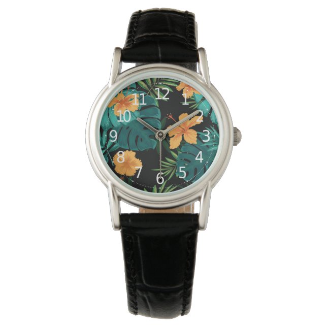 Reloj De Pulsera Elegante florero tropical tropical y arte de hojas (Anverso)
