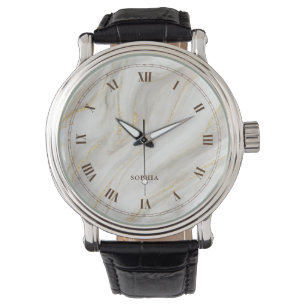 Reloj De Pulsera Elegante fondo de mármol Purpurina de oro Texto si