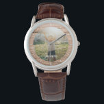 Reloj De Pulsera Elegante foto de nombre personalizado de madera rú<br><div class="desc">¡Perfecto regalo para los abuelos! Este reloj rústico moderno incluye una foto favorita junto con su nombre personalizado en un panel de madera marrón medio.</div>