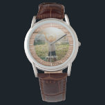 Reloj De Pulsera Elegante foto de nombre personalizado de madera rú<br><div class="desc">¡Perfecto regalo para los abuelos! Este reloj rústico moderno incluye una foto favorita junto con su nombre personalizado en un panel de madera marrón medio.</div>