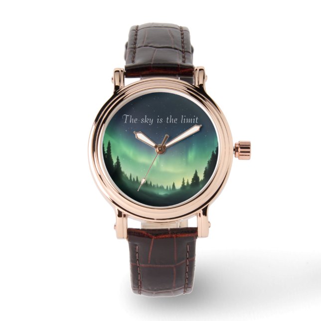Reloj De Pulsera Elegante Green Northern Lights Night Sky (Anverso)