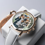 Reloj De Pulsera Elegante guión "Familia" Personalizado Photo Watch<br><div class="desc">Agrega tu foto favorita de tus últimas vacaciones,  boda o ocasión especial.</div>