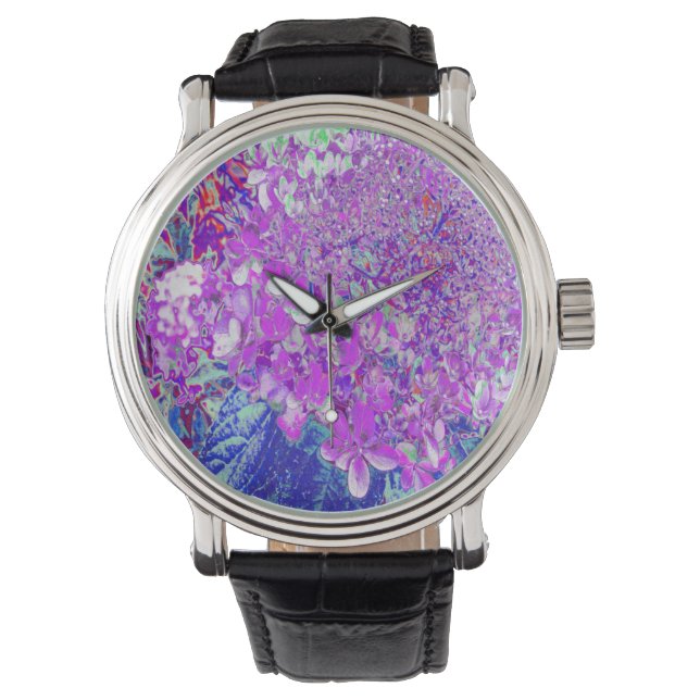 Reloj De Pulsera Elegante hidrangea liga púrpura y azul (Anverso)