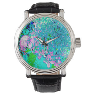 Reloj De Pulsera Elegante Hydrangea de luz rosa y azul