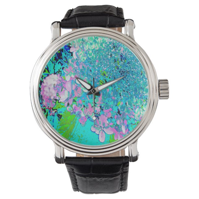 Reloj De Pulsera Elegante Hydrangea de luz rosa y azul (Anverso)