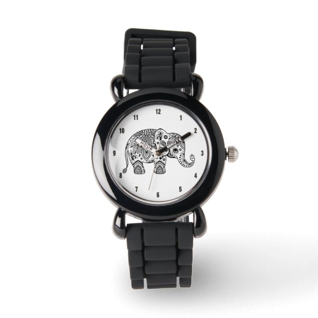 Reloj De Pulsera Elegante Ilustracion de Elefante Floral Paisley Ne (Anverso)
