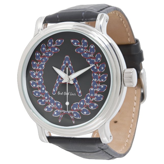 Reloj De Pulsera Elegante Laurel Wreath Monograma A Estrellas y Ray (Angular)