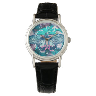 Reloj De Pulsera Elegante mariposa Verde azulada de cerca  Vigilanc