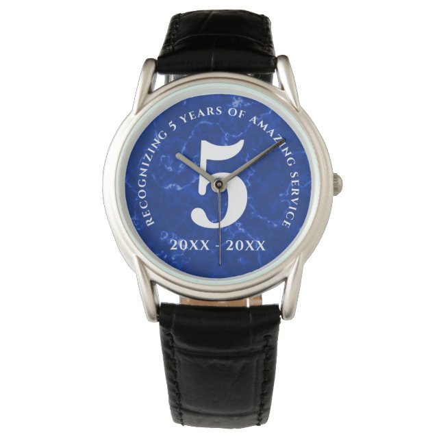 Reloj De Pulsera Elegante mármol azul 5 años de trabajo aniversario (Anverso)