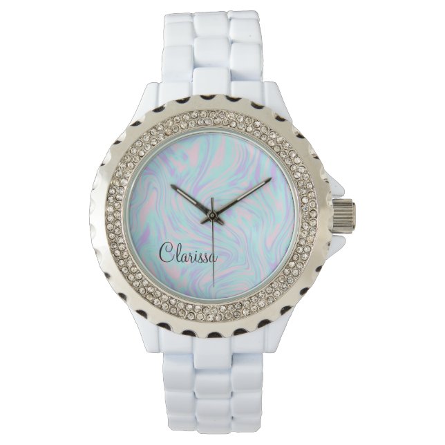 Reloj De Pulsera elegante mármol blanco púrpura rosa azul violeta (Anverso)