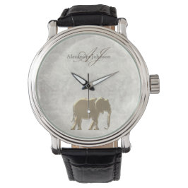Reloj De Pulsera Elegante mármol blanco y elefante dorado monograma