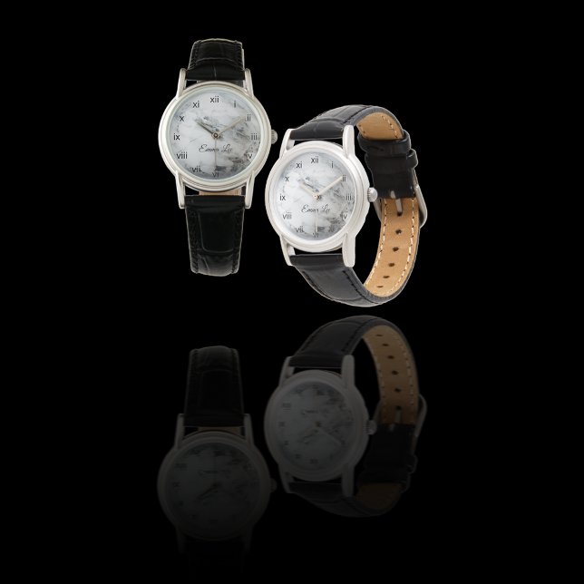 Reloj De Pulsera Elegante Mármol Falso Blanco Negro Personalizado (Subido por el creador)