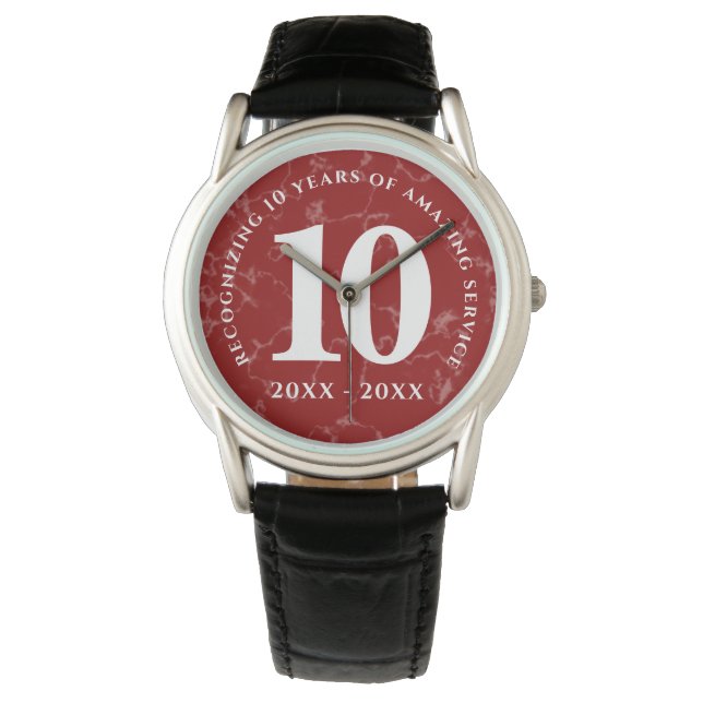 Reloj De Pulsera Elegante mármol rojo 10 años de trabajo aniversari (Anverso)