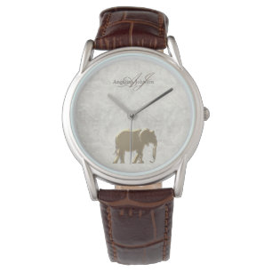 Reloj De Pulsera Elegante Mármol Vintage Elefante Dorado Monogramad