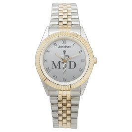 Reloj De Pulsera Elegante Médica Médico Asclepius Blanco Negro MD