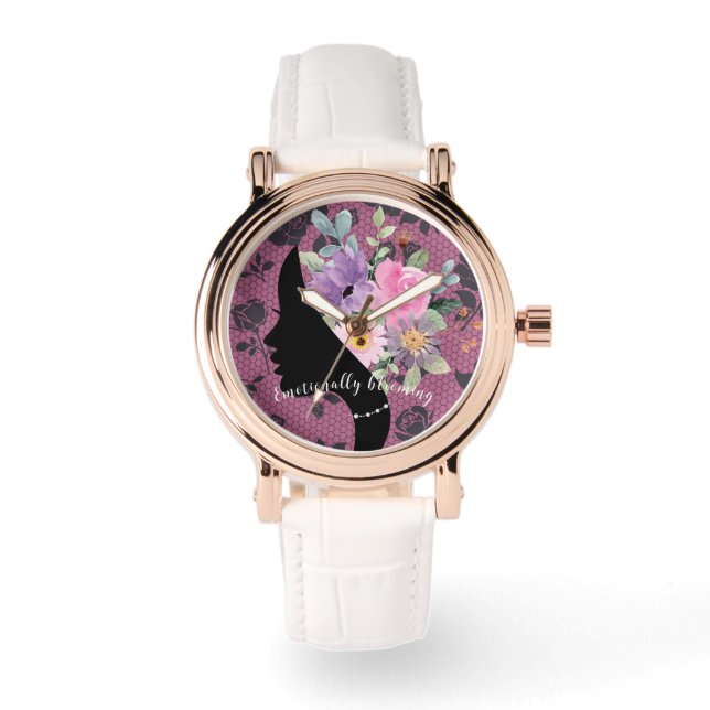 Reloj De Pulsera Elegante Moda Silhouette Romántico Flores Gráfico (Anverso)