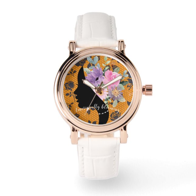 Reloj De Pulsera Elegante Moda Silhouette Romántico Flores Gráfico (Anverso)