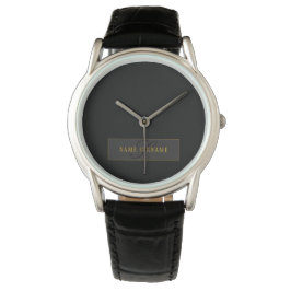 Reloj De Pulsera Elegante Monograma de Letra Script Negra y Dorada