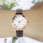 Reloj De Pulsera Elegante Monograma de Oro Rosa Vintage femenino<br><div class="desc">Crea tu propio personalizado, personalizado, elegante, elegante y elegante estilo de las elegantes y elegantes horas de imitación de oro negro y blanco, monogramado, mujeres damas rosa oro retro estilo vintage estilo reloj de correa de cuero marrón. Simplemente escriba su nombre / monograma / iniciales, al personalizar. Hace un gran...</div>