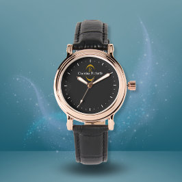 Reloj De Pulsera Elegante Monograma Dorado Negro Moderno