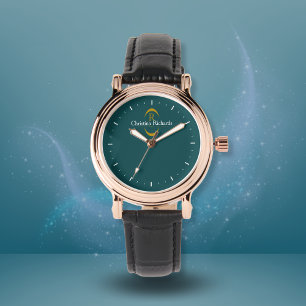 Reloj De Pulsera Elegante Monograma dorado Verde azulado moderno