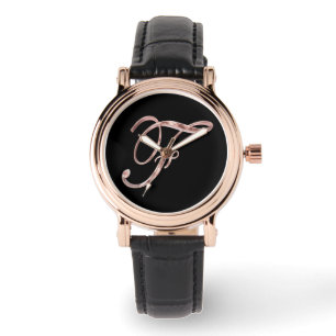 Reloj De Pulsera Elegante Monograma F Rosa Negro Oro