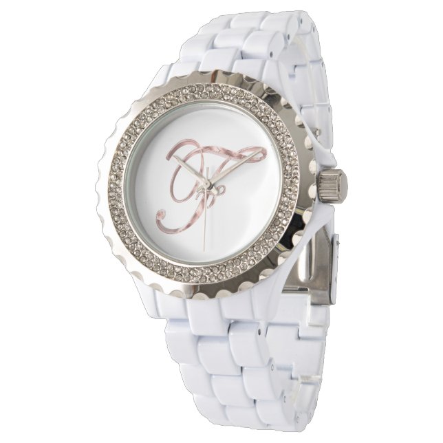 Reloj De Pulsera Elegante Monograma F Rosa Oro (Angular)