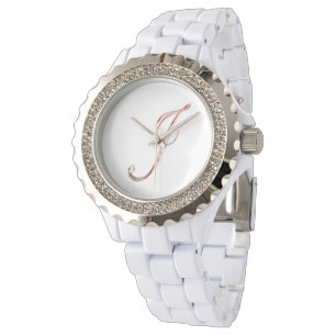 Reloj De Pulsera Elegante Monograma Inicial J Faux Rosa Gold