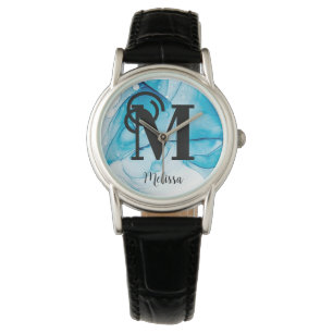 Reloj De Pulsera Elegante Monograma Marcado Azul