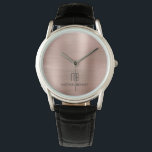 Reloj De Pulsera Elegante Monograma Rosa de oro cepillado metálico<br><div class="desc">Elegante y personalizado reloj metálico con Rosa de Monograma cepillado de oro.</div>