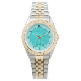 Reloj De Pulsera Elegante Monograma Verde azulado de Relieve metali