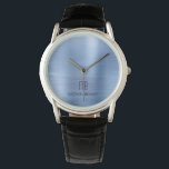 Reloj De Pulsera Elegante Monogramado Azul cepillado Metalizado<br><div class="desc">Reloj Metalizado Cepillado Azul Monogramado Personalizado.</div>