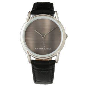 Reloj De Pulsera Elegante Monogramado Bronze Brown Brushed Metálico