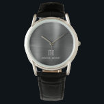 Reloj De Pulsera Elegante Monogramado Negro Cepillado metálico<br><div class="desc">Reloj Metálico Monogramado Cepillado Negro Personalizado.</div>