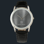 Reloj De Pulsera Elegante Monogramado Negro Cepillado metálico<br><div class="desc">Reloj Metálico Monogramado Cepillado Negro Personalizado.</div>