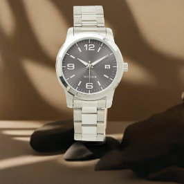 Reloj De Pulsera Elegante Monogramado Plata Cepillado Metálico