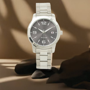 Reloj De Pulsera Elegante Monogramado Plata Cepillado Metálico