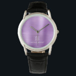 Reloj De Pulsera Elegante Monogramado Purple Brushic Metálico<br><div class="desc">Reloj Metálico Cepillado Elegante Monogramado.</div>