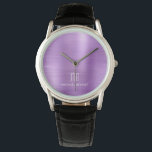 Reloj De Pulsera Elegante Monogramado Purple Brushic Metálico<br><div class="desc">Reloj Metálico Cepillado Elegante Monogramado.</div>