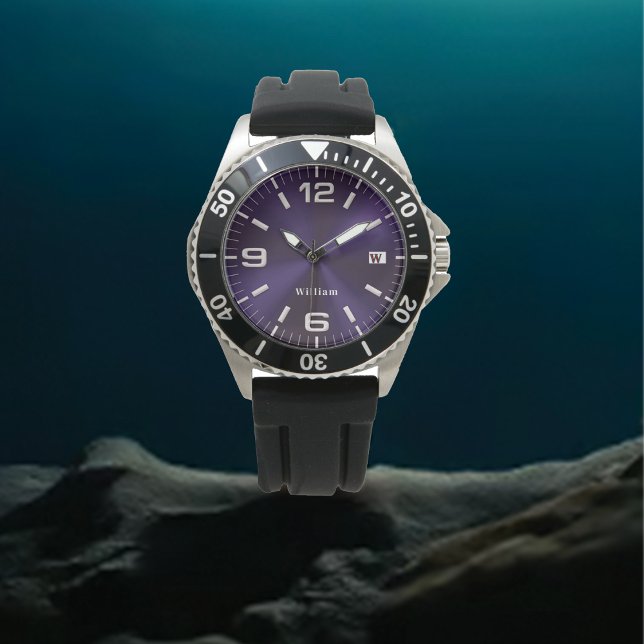 Reloj De Pulsera Elegante Monogramado Purple Brushic Metálico (Subido por el creador)