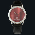 Reloj De Pulsera Elegante Monogramado Rojo Pincel metálico<br><div class="desc">Reloj Metálico Monogramado Rojo Cepillado Elegante Personalizado.</div>