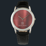 Reloj De Pulsera Elegante Monogramado Rojo Pincel metálico<br><div class="desc">Reloj Metálico Monogramado Rojo Cepillado Elegante Personalizado.</div>