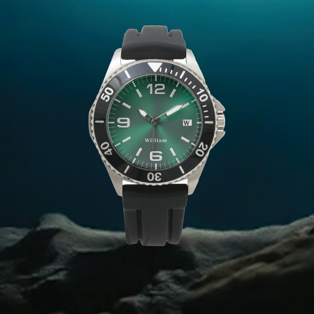 Reloj De Pulsera Elegante Monogramado Verde Cepillado metálico (Subido por el creador)