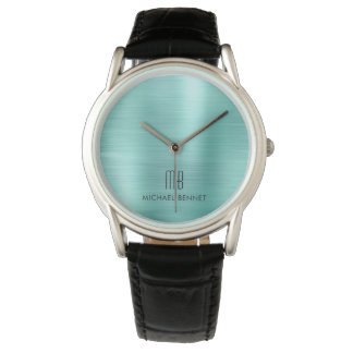 Reloj De Pulsera Elegante Monogramado Verde Verde azulado Cepillado