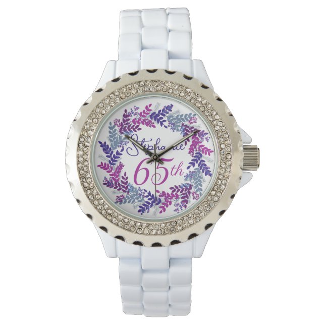 Reloj De Pulsera Elegante morado rosa Wreath cumpleaños 65 (Anverso)